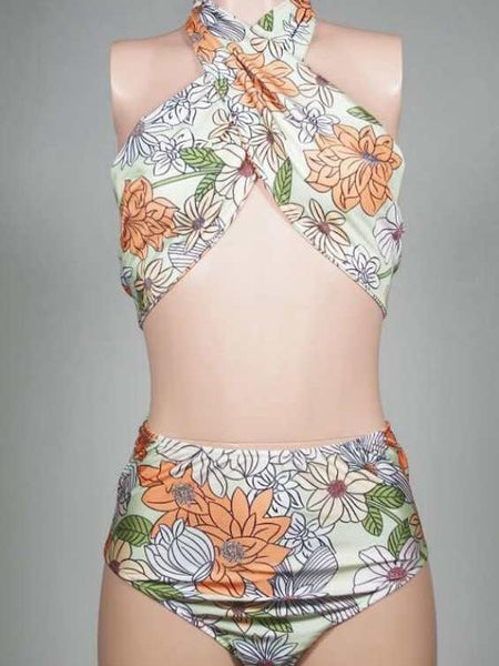 Printed High Waist Large Size Swimsuit Bikini