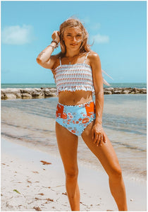 High Waist Covered Belly Slim Printed Bikini