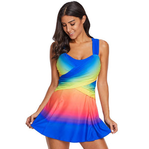 Gradient Color Skirt Split Two-piece Slim Swimsuit