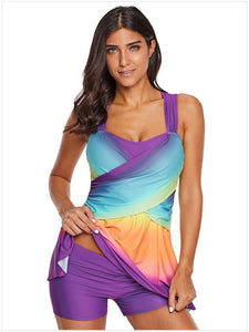 Gradient Color Skirt Split Two-piece Slim Swimsuit