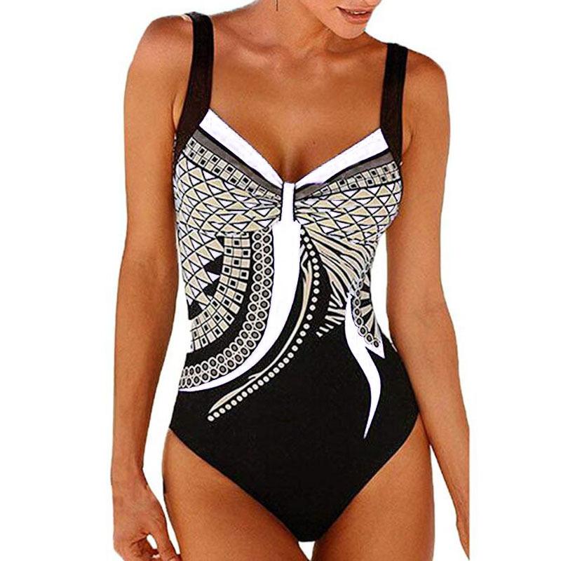 Swimwear sling retro printed ladies jumpsuit sexy backless swimsuit.