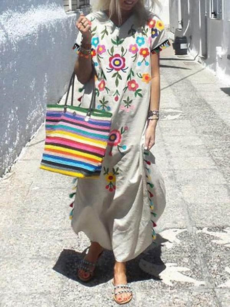 Bohemian Tassel Printed Dress Long Dress