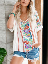 Load image into Gallery viewer, Casual V-neck Chiffon Print Short Sleeve Shirt