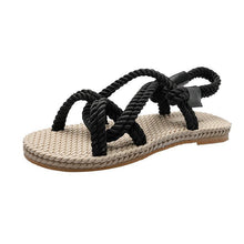 Load image into Gallery viewer, Beach sandals female summer retro casual simple flat open toe hemp rope woven shoes