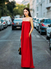 Load image into Gallery viewer, One-word Flat Shoulder Red Big Loose Jumpsuit