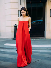 Load image into Gallery viewer, One-word Flat Shoulder Red Big Loose Jumpsuit