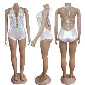 Colorful Laser Siamese Sexy Backless Tight Bikini