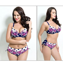 Load image into Gallery viewer, Plus Size Polka Dot Printed High Waist Backless Bikinis Sets Swimwear For Women