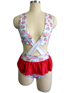 Ruffled Siamese Sexy Floral Swimsuit