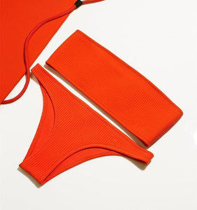 Solid Color Bikini Split Swimsuit