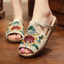 Load image into Gallery viewer, Ethnic Style Wedge with Non-slip Fish Mouth Type Embroidered Sandals and Slippers