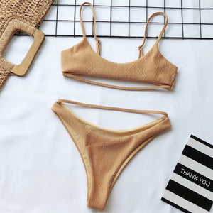 Sexy Solid Pit Bikinis Swimwear