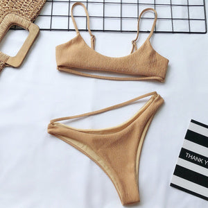 Sexy Solid Pit Bikinis Swimwear