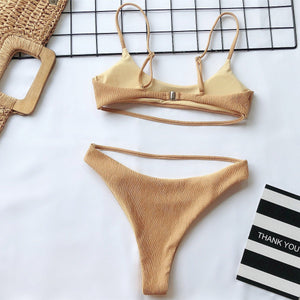 Sexy Solid Pit Bikinis Swimwear