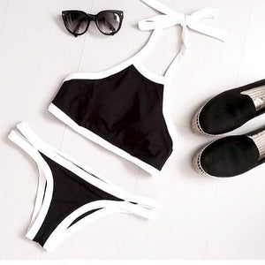 Black and White Color Matching Split Bikini