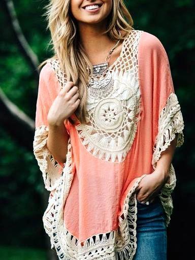 Bohemian Stitching Openwork Hook Beach Blouse