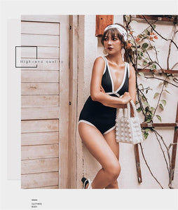 Sexy Stitching Triangle One Piece Swimsuit