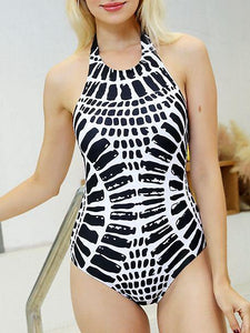 Sexy Halter Lace-up Swimsuit Fishscale Ripple Print Bikini
