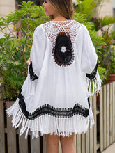 Load image into Gallery viewer, Black and White Crochet Patchwork Loose Fringed Cardigan