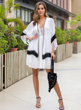 Load image into Gallery viewer, Black and White Crochet Patchwork Loose Fringed Cardigan