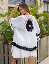 Load image into Gallery viewer, Black and White Crochet Patchwork Loose Fringed Cardigan