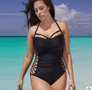 Women's Plus Size Cross Lace Up Swimsuit