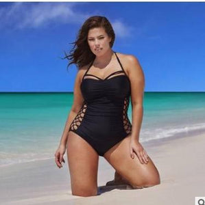 Women's Plus Size Cross Lace Up Swimsuit