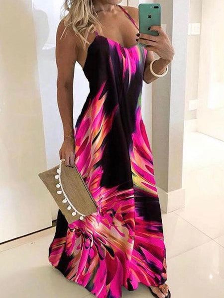 Slim Fit Printed Camisole Long Dress