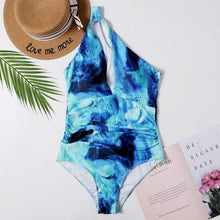 Load image into Gallery viewer, Sexy watermark one-shoulder ladies one-piece swimsuit