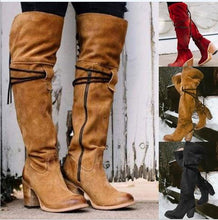 Load image into Gallery viewer, winter suede round head side zipper high thick heel boots