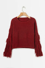 Load image into Gallery viewer, Solid Color Round Neck Long Sleeve Tassel Sweater