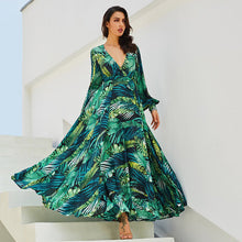 Load image into Gallery viewer, Spring and Summer New Print Dress V-neck Balloon Sleeve 3-color Dress