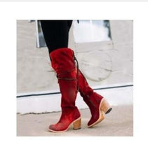 Load image into Gallery viewer, winter suede round head side zipper high thick heel boots