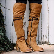 Load image into Gallery viewer, winter suede round head side zipper high thick heel boots