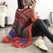 Load image into Gallery viewer, National Hood Shawl Knitted Spring and Summer Jacket Horse Sea Hair Tassel Scarf Coat Women Long Shawl Leisure