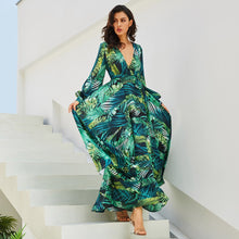 Load image into Gallery viewer, Spring and Summer New Print Dress V-neck Balloon Sleeve 3-color Dress