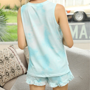 Summer Style Tie Dyed Leopard Print Pajamas Sleeveless Gradient Home Wear Set