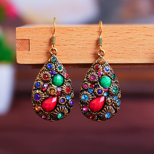 Creative Water Drop Gem Inlaid  Ancient National Style Earrings
