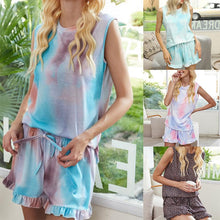 Load image into Gallery viewer, Summer Style Tie Dyed Leopard Print Pajamas Sleeveless Gradient Home Wear Set