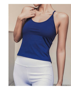 Solid color Yoga Top with Bra Pad Autumn and Winter New Yoga T-shirt Women Slim Fit Fitness Vest Breathable Sweat Sports Top with Bra Pad