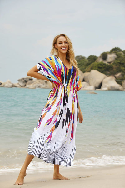 Loose Rainbow Color Super Adult Cotton Drawstring Belt Loose Positioning Beach Smock Vacation Robe Dress