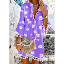 Load image into Gallery viewer, Summer New Style Printed Daisy Ruffled Fringed V-neck Dress