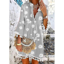 Load image into Gallery viewer, Summer New Style Printed Daisy Ruffled Fringed V-neck Dress
