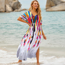 Load image into Gallery viewer, Loose Rainbow Color Super Adult Cotton Drawstring Belt Loose Positioning Beach Smock Vacation Robe Dress