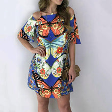Load image into Gallery viewer, Fashion Women&#39;s Butterfly Print Back Sexy Hollow Lace Short Sleeve Dress