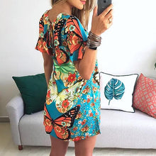 Load image into Gallery viewer, Fashion Women&#39;s Butterfly Print Back Sexy Hollow Lace Short Sleeve Dress