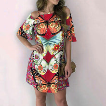 Load image into Gallery viewer, Fashion Women&#39;s Butterfly Print Back Sexy Hollow Lace Short Sleeve Dress