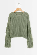 Load image into Gallery viewer, Solid Color Round Neck Long Sleeve Tassel Sweater