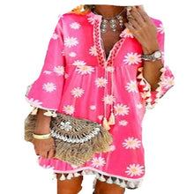 Load image into Gallery viewer, Summer New Style Printed Daisy Ruffled Fringed V-neck Dress
