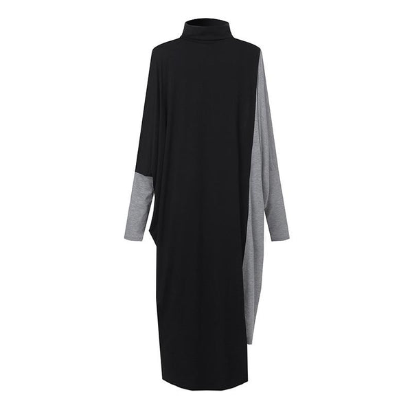 Star's same ol temperament women's clothing collage knitted medium length skirt long sleeve high neck dress
